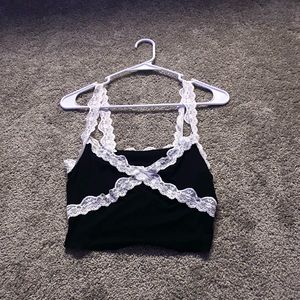 Shein black crop top with lace trim